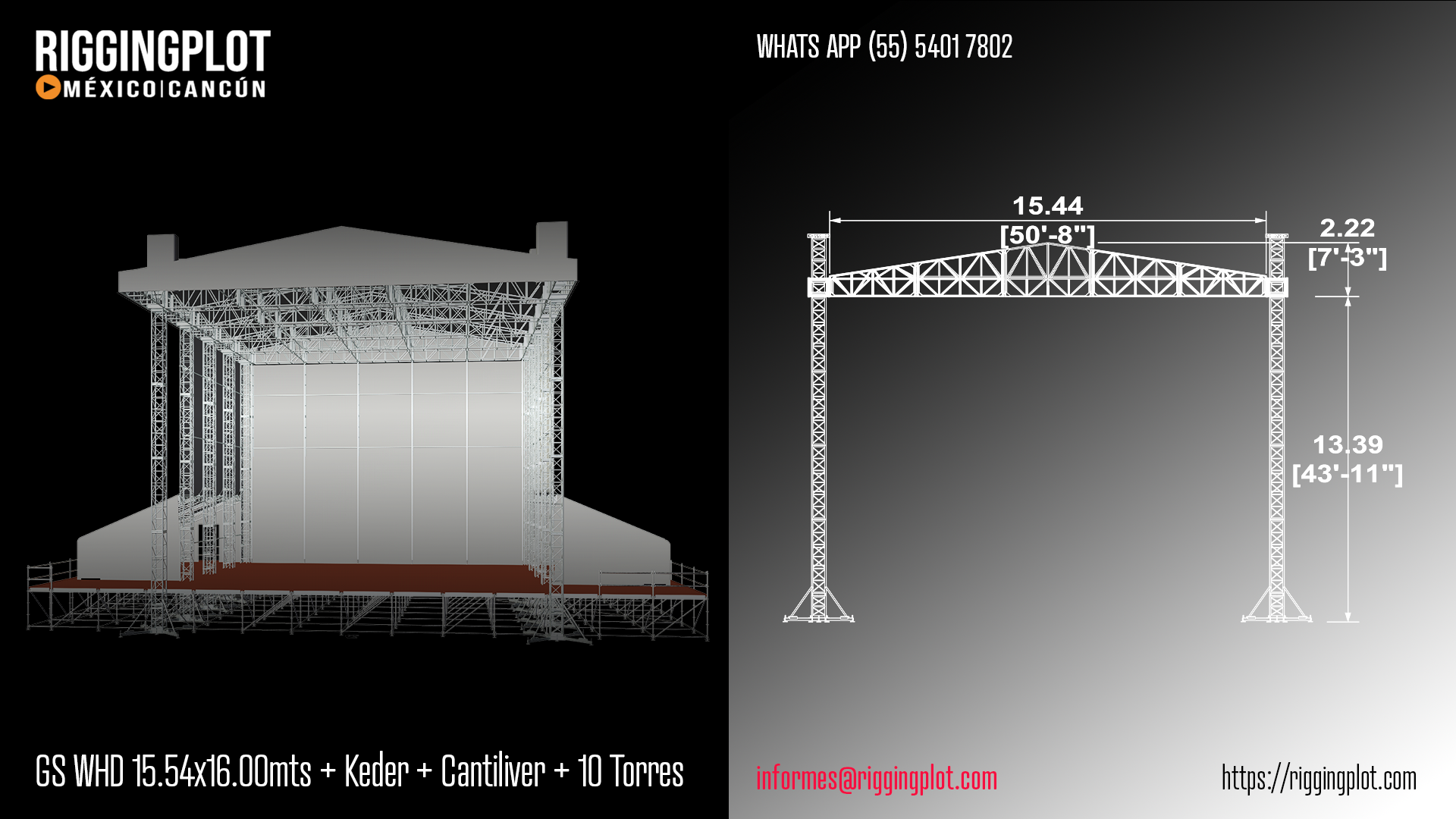 RENTA DE GROUND SUPPORT WHD 18.50X12.20MTS CON CANTILIVER DE 16 TORRES CANCÚN